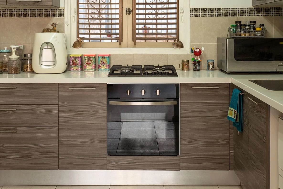 kitchen, interior, stove, cooking, flat, apartment, interior design, retro, household, old style, brown kitchen, brown c